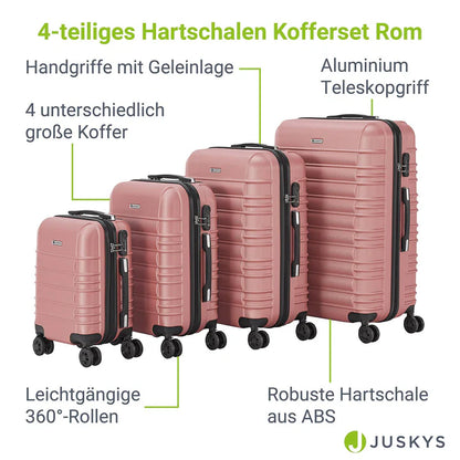 Hartschalen Kofferset Rom - Rosa 4-teiliges Set mit schlagfester ABS-Hartschale und 360° Rollen