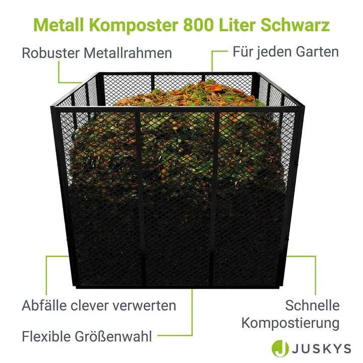 Metall Komposter für Gartenabfälle 800L Schwarz