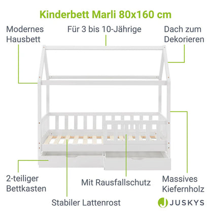 Lit enfant Marli 80 x 160 cm avec coffre de lit et sommier à lattes blanc