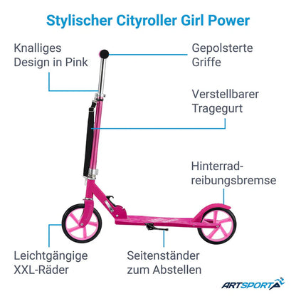 Trottinette / scooter de ville « Girl Power » rose