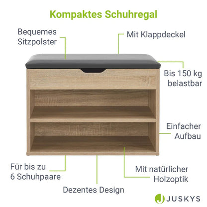 Schuhregal Holzoptik grau 60x30x44 cm mit Klappdeckel