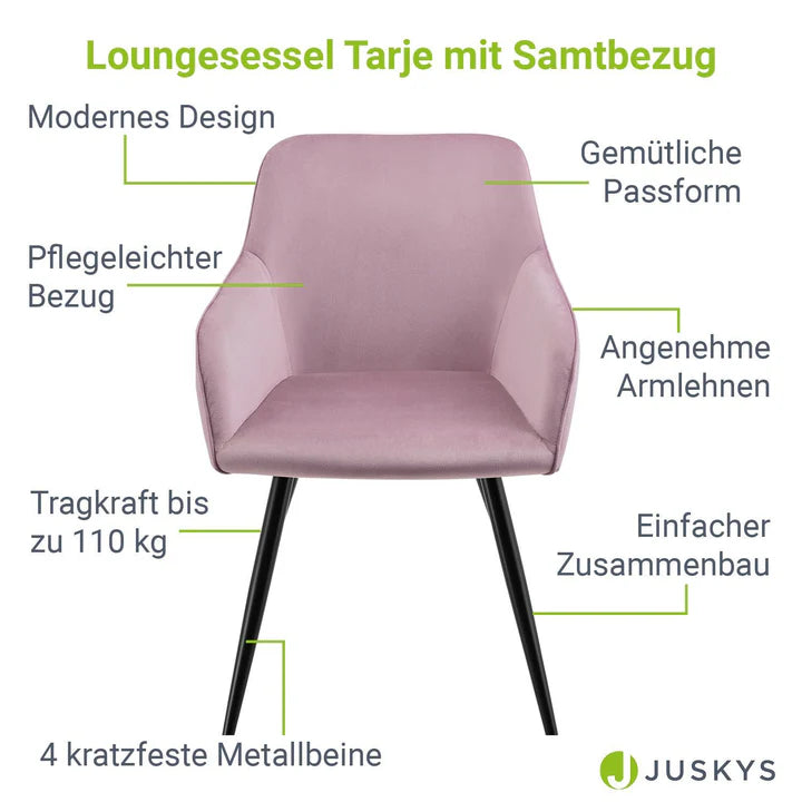 Loungesessel Tarje mit Samtbezug in rosa