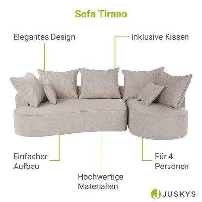 Sofa Tirano mit Ottomane & Dekokissen aus Samt Beige