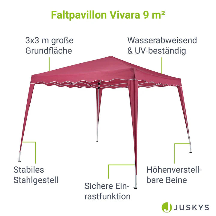 Faltpavillon Vivara 3x3 m in Bordeaux mit Tragetasche