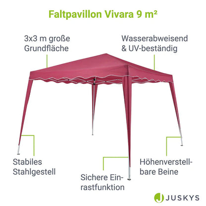 Faltpavillon Vivara 3x3 m in Bordeaux mit Tragetasche