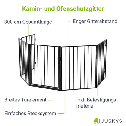 Metall Kaminschutzgitter 300 cm mit Tür und Befestigungsmaterial