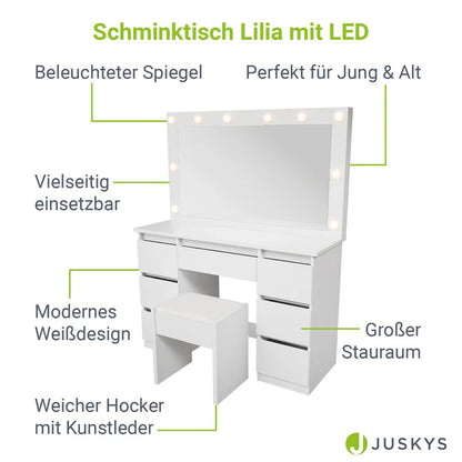 Schminktisch mit Spiegel Lilia mit Hocker Melly