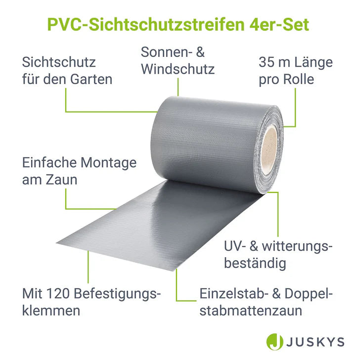 Panneau de clôture en PVC gris clair avec bandes d'intimité, lot de 4