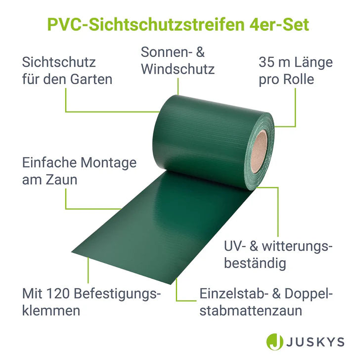 Panneau de clôture à bandes d'intimité en PVC vert, lot de 4