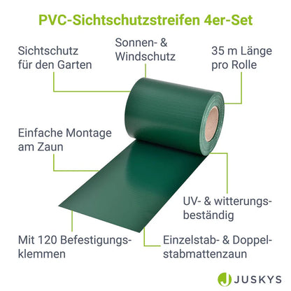 Panneau de clôture à bandes d'intimité en PVC vert, lot de 4