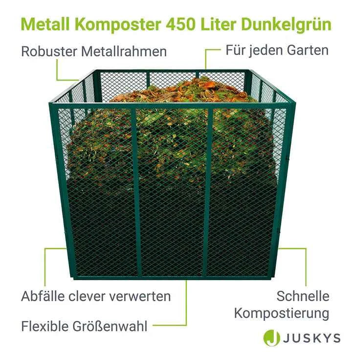 Metall Komposter für Gartenabfälle 450L Dunkelgrün