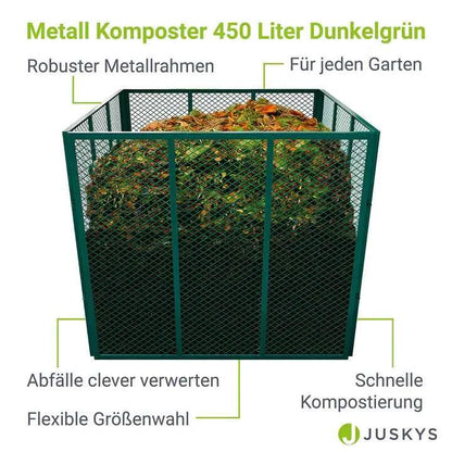 Metall Komposter für Gartenabfälle 450L Dunkelgrün