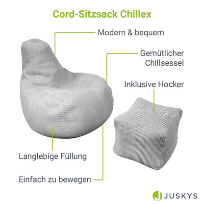 Sitzsack Chillex L mit Hocker Cord Sessel Hellgrau - Palo24