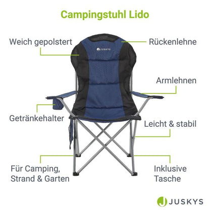 Campingstuhl Lido Blau Gepolsterter Klappstuhl mit Getränkehalter & Tasche