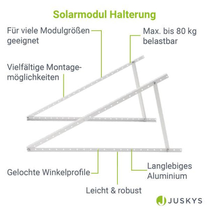 Universelle Halterung für Solarmodule mit flexiblem Neigungswinkel