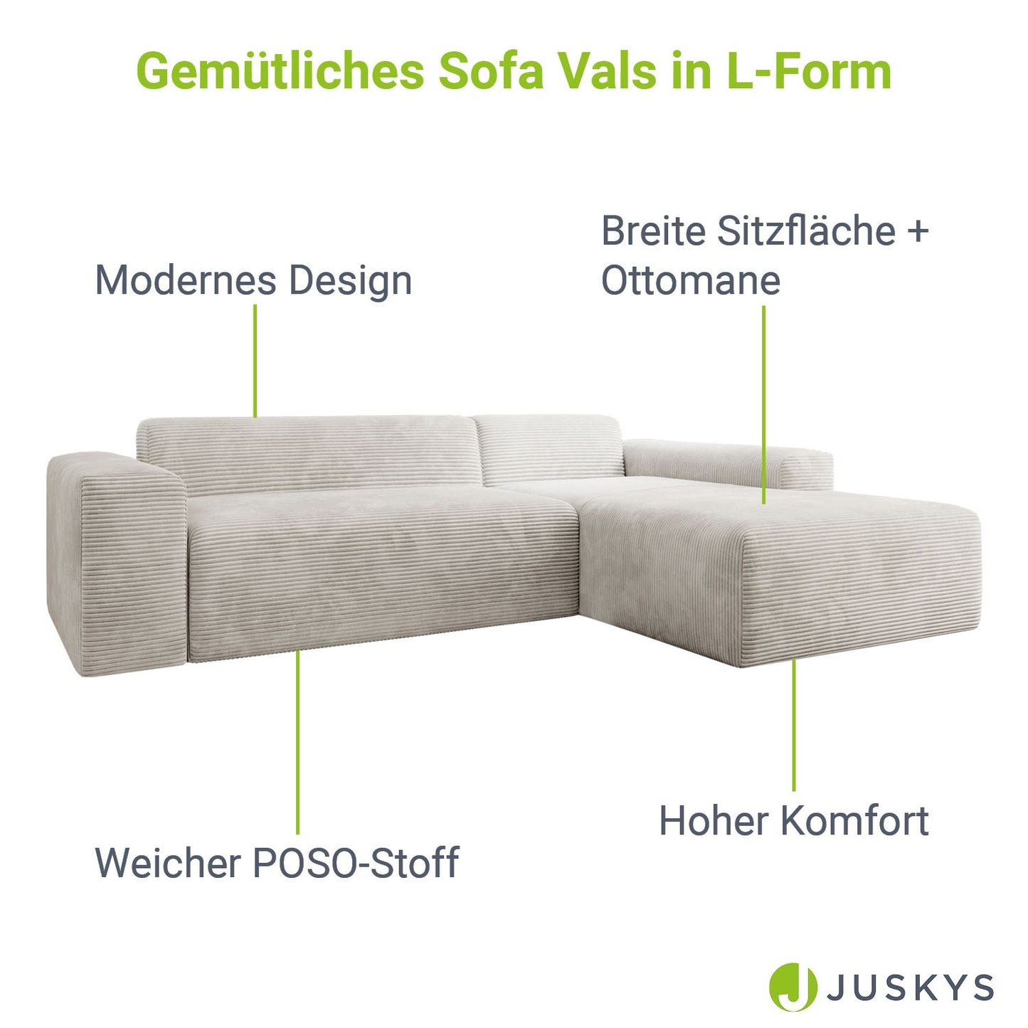 Ecksofa Vals aus Stoff Beige