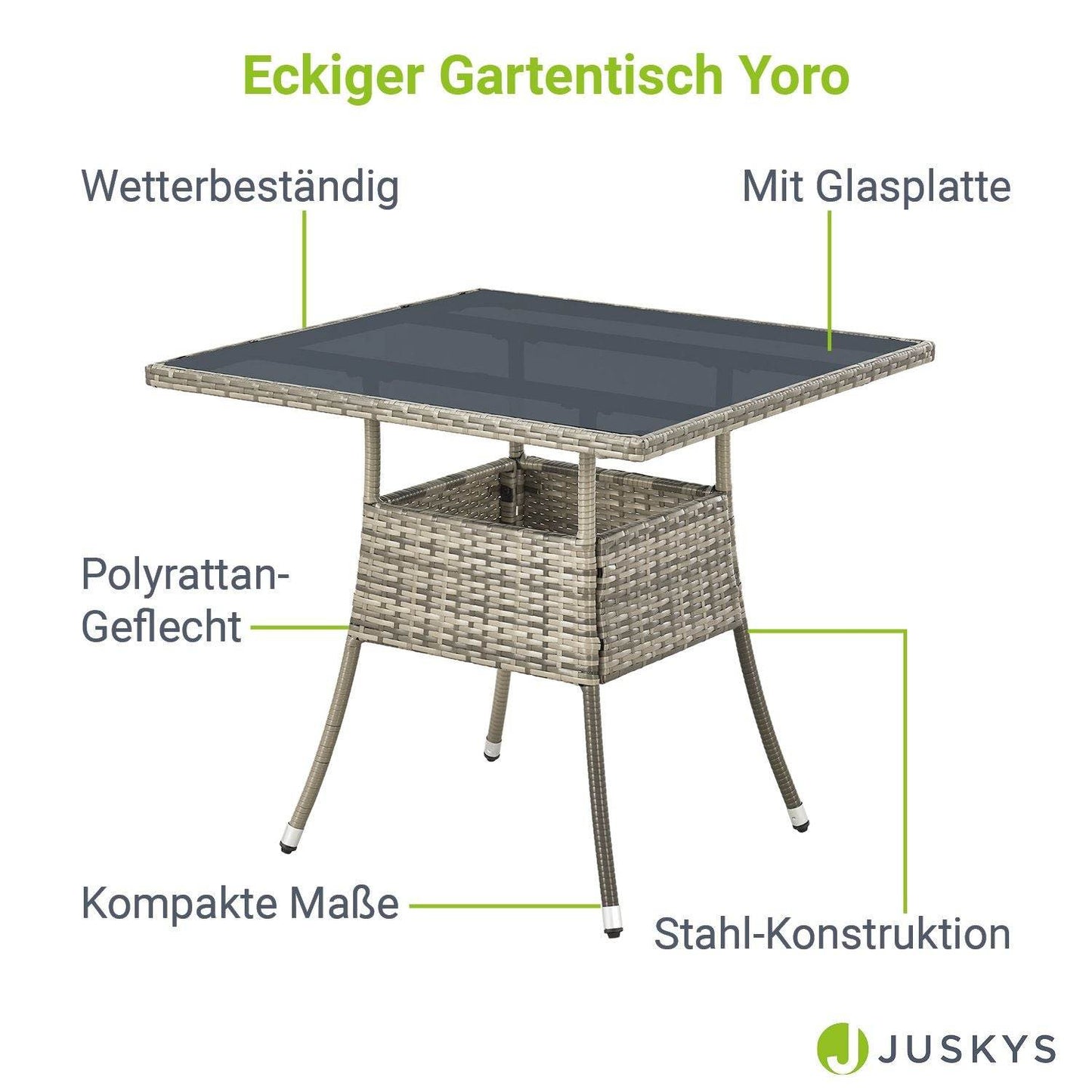 Eckiger Polyrattan Gartentisch Yoro 80x80 cm Grau - Palo24