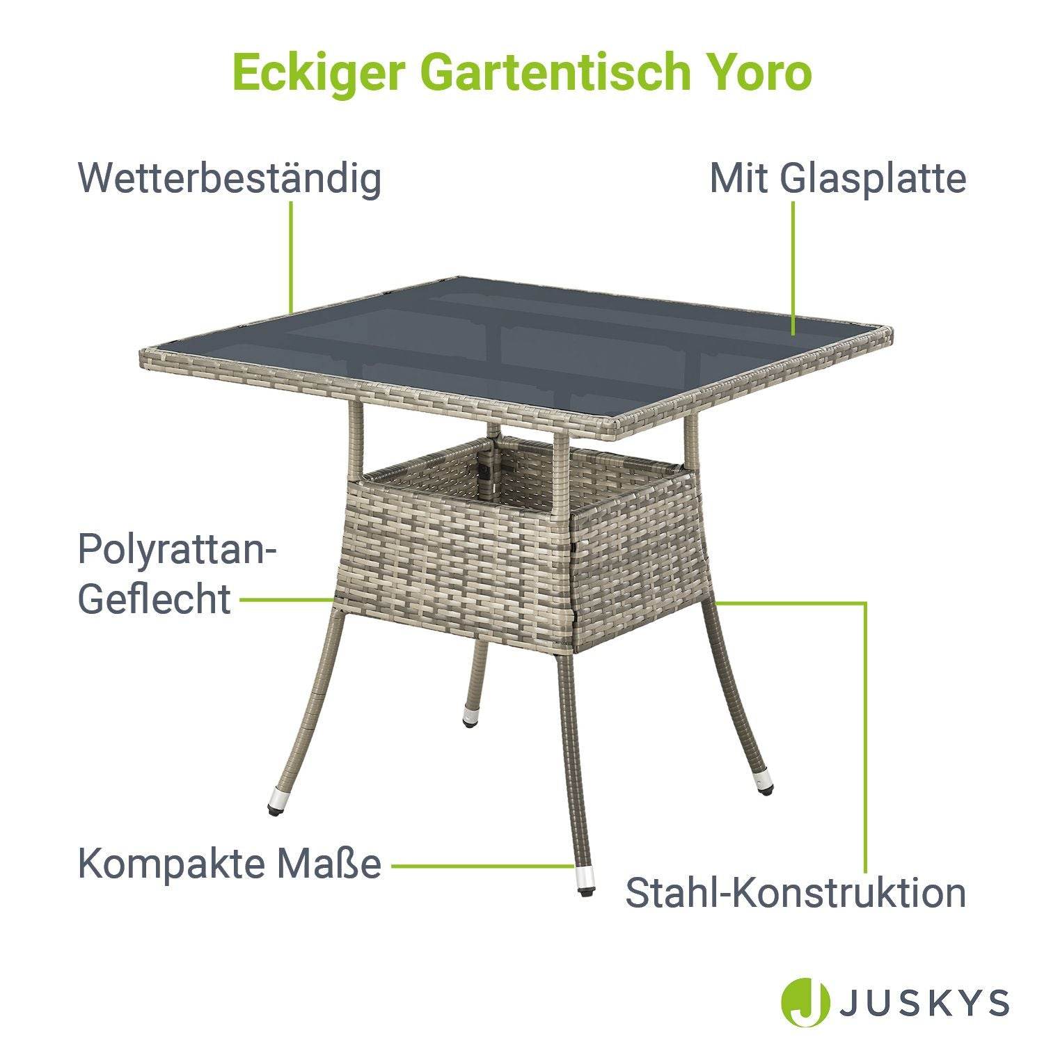 Eckiger Polyrattan Gartentisch Yoro 80x80 cm Grau - Palo24