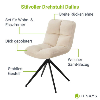 Drehstuhl Dallas 6er Set Samt Beige - Palo24