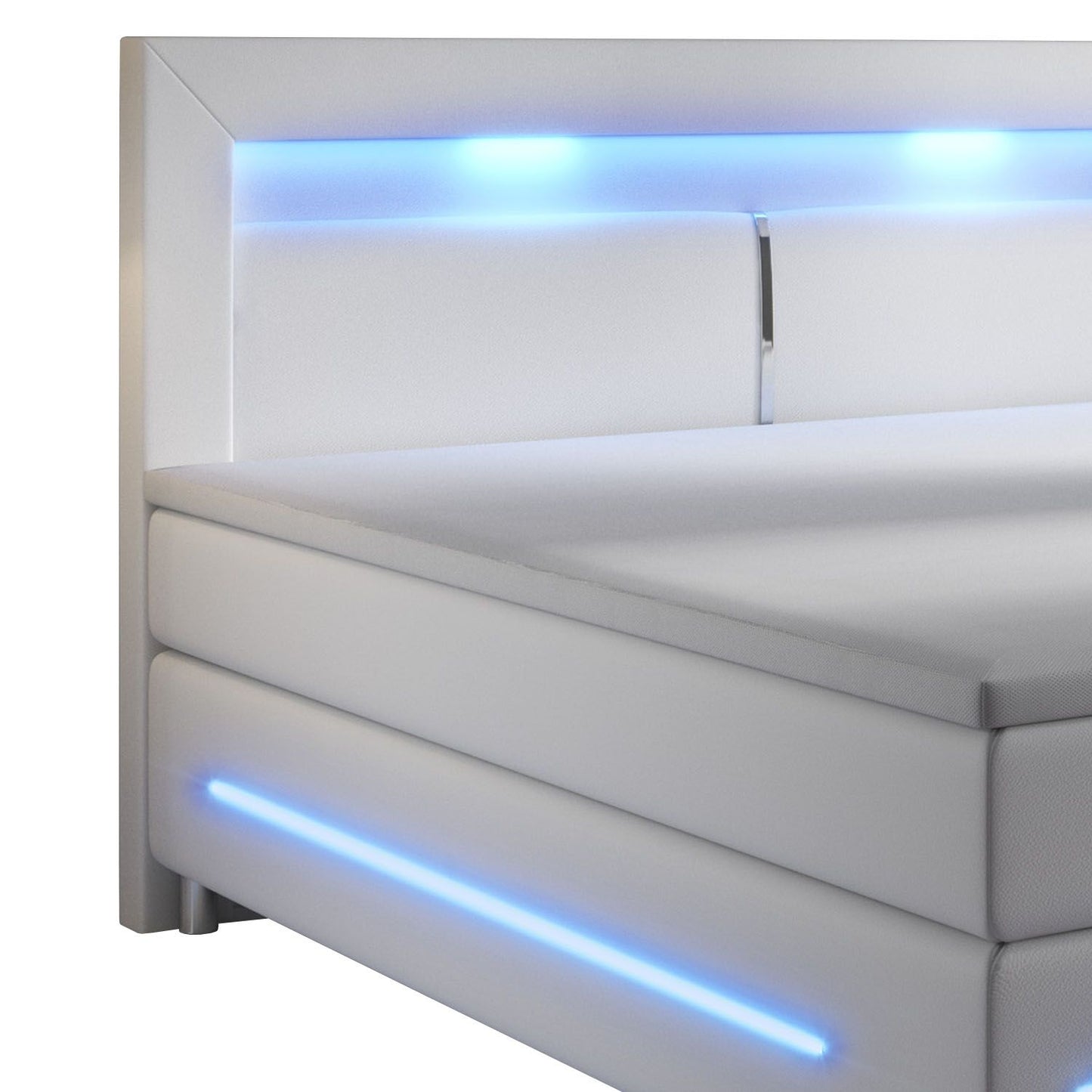 Boxspringbett Norfolk 200 x 200 cm weiss - LED-Streifen und Federkernmatratze