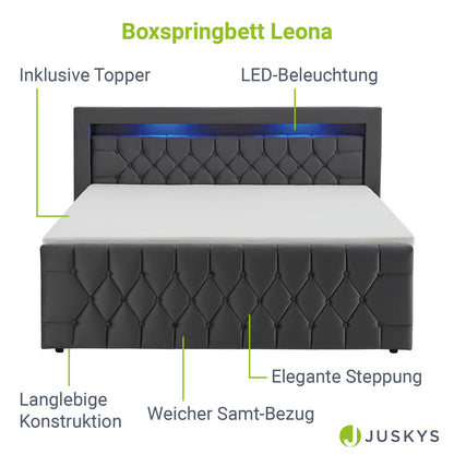 Boxspringbett Leona 140x200 cm - Grau