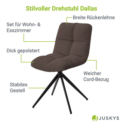 Drehstuhl Dallas Cord 2er Set - Braun - Palo24