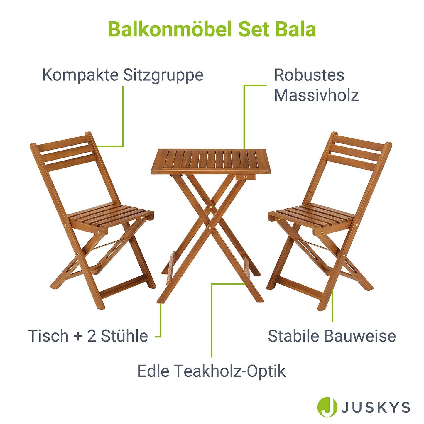 3-teilige Sitzgarnitur Balkonmöbel Set Bala