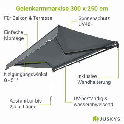 Gelenkarmmarkise 300 x 250 cm mit Kurbel Grau