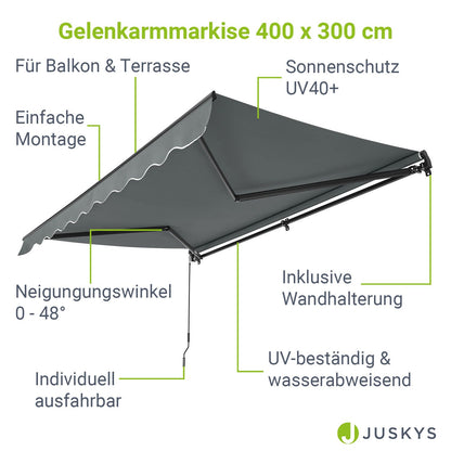 Gelenkarmmarkise 400 x 300 cm Grau