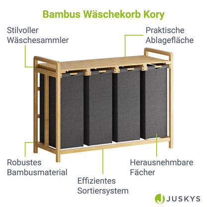 Bambus Wäschekorb Kory 4er - Anthrazit