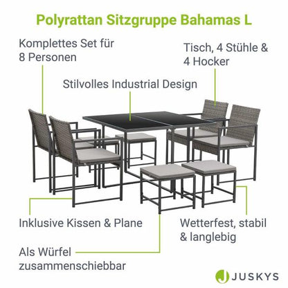 Groupe de sièges en polyrotin Bahamas L au design industriel gris