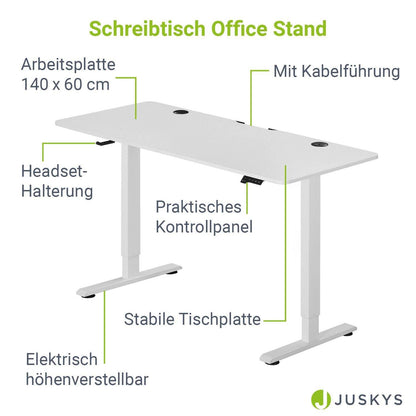Elektrisch verstellbarer Schreibtisch 140x60 cm in Weiss - Palo24