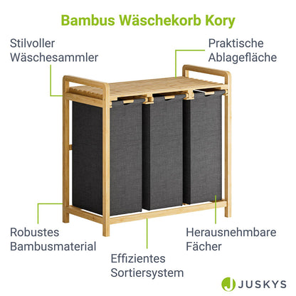 Bambus Wäschekorb Kory 3er - Anthrazit