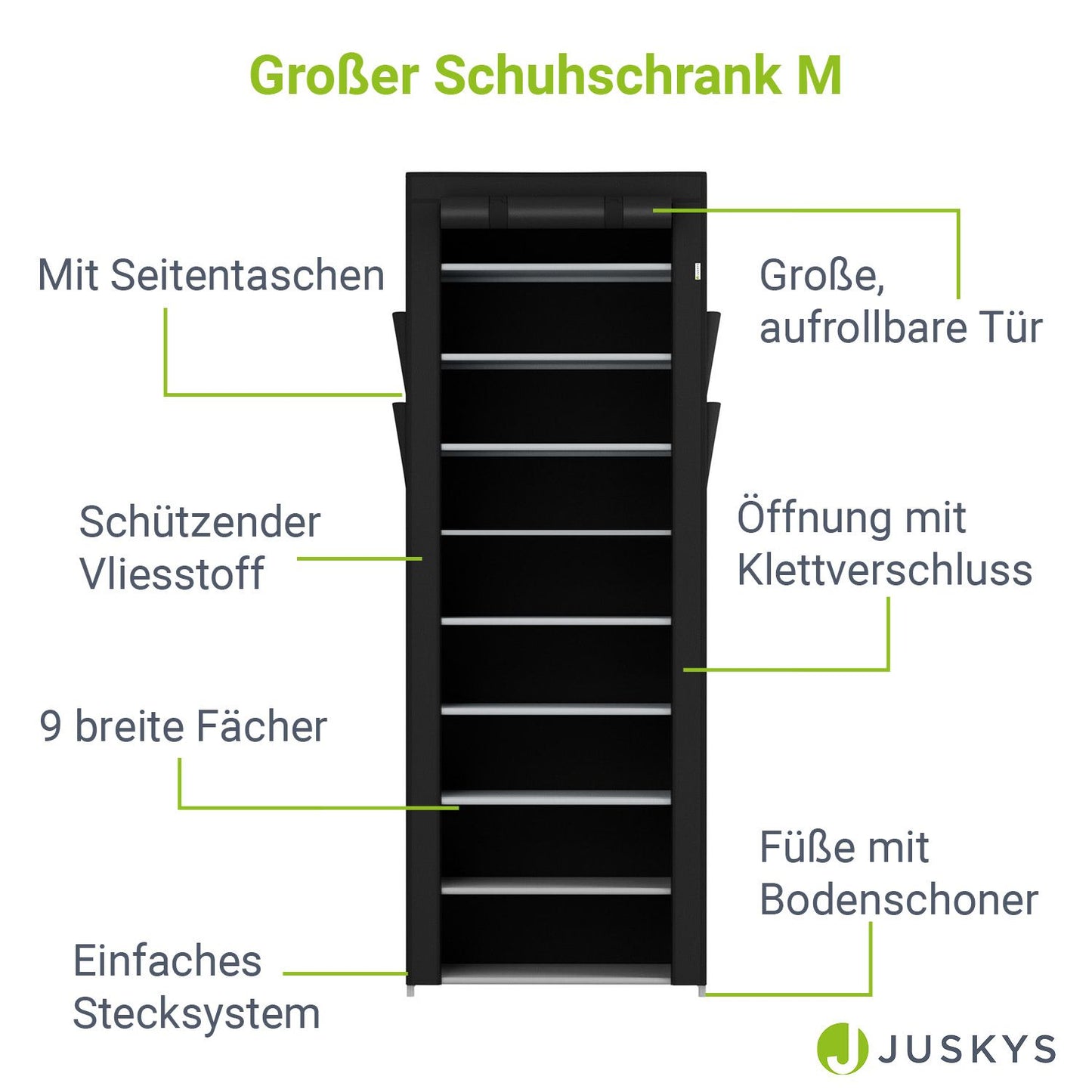 Schuhschrank M aus Stoff 9 Ebenen Schwarz