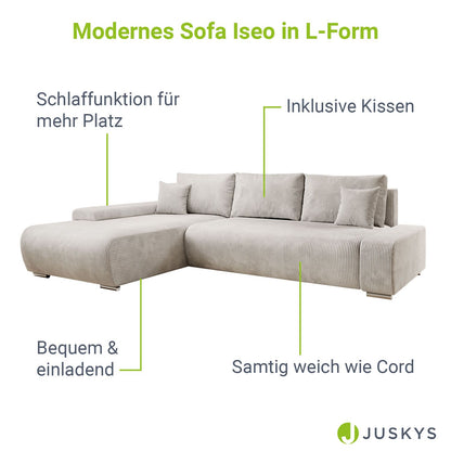 Sofa Iseo in L-Form mit Schlaffunktion Beige