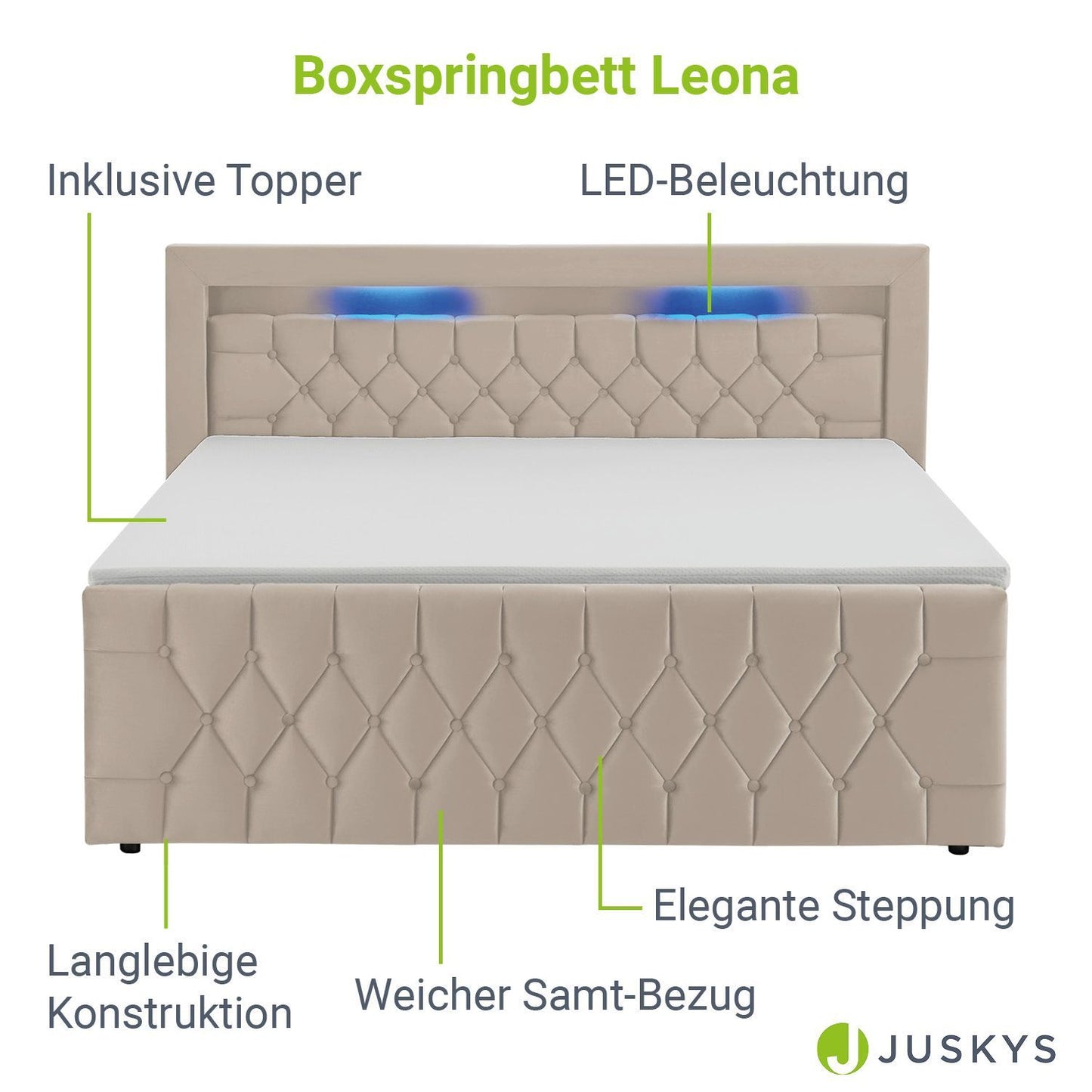 Boxspringbett Leona 180x200 cm - Beige