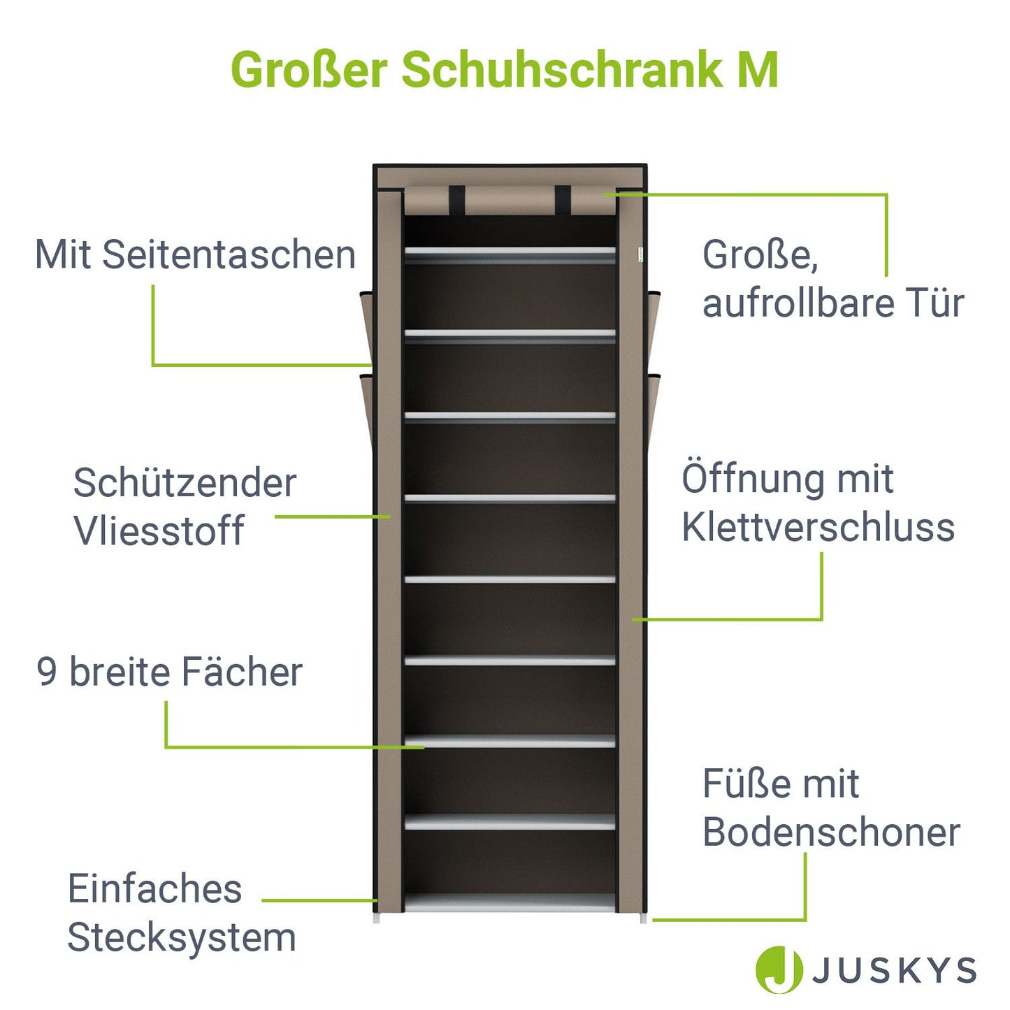 Schuhschrank M aus Stoff 9 Ebenen Hellbraun