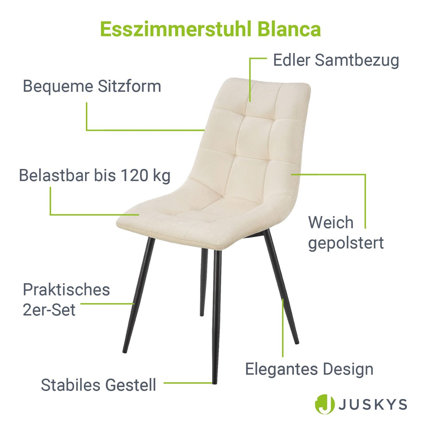 Esszimmerstuhl Blanca 4er Set mit Samt Beige