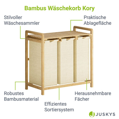 Bambus Wäschekorb Kory 3er - Beige