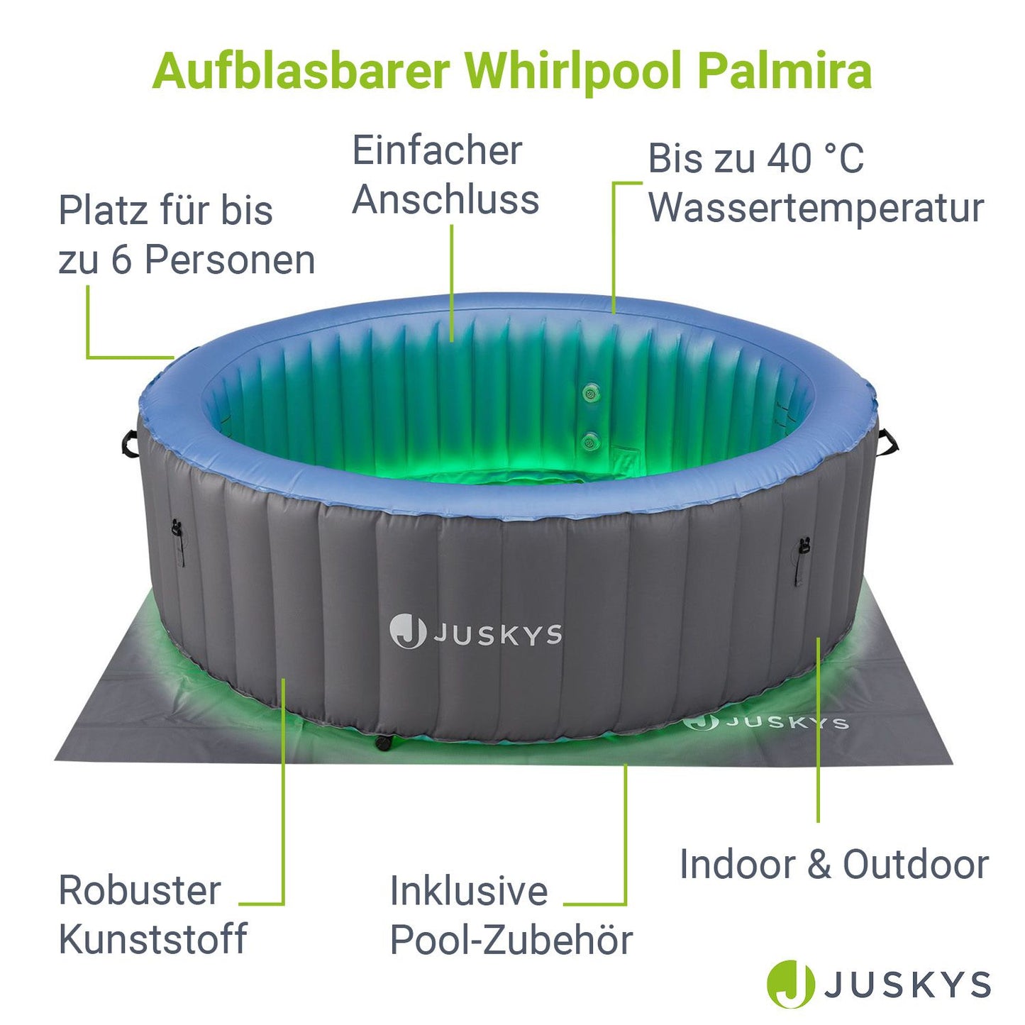 Aufblasbarer Whirlpool Palmira für bis zu 6 Personen - Grau mit LED