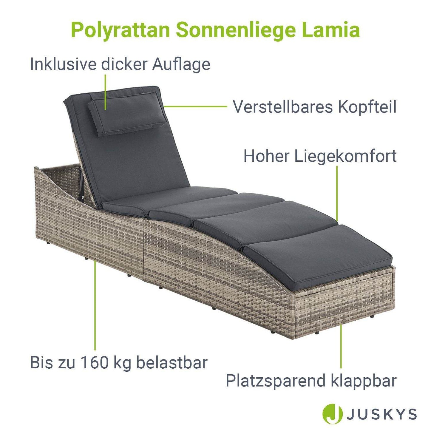 Faltbare Polyrattan Sonnenliege Lamia - Palo24
