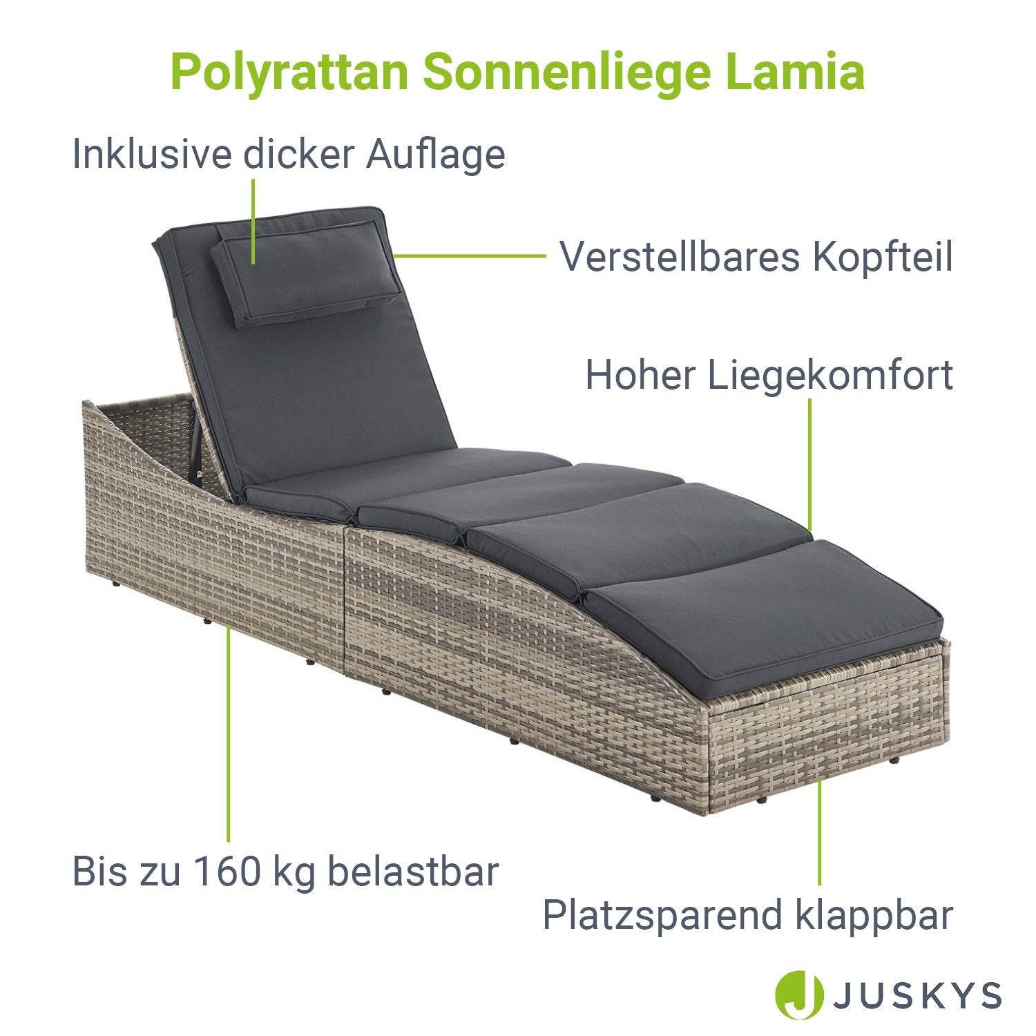 Faltbare Polyrattan Sonnenliege Lamia - Palo24