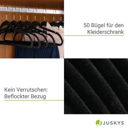 Kleiderbügel Samt 50er Set Schwarz