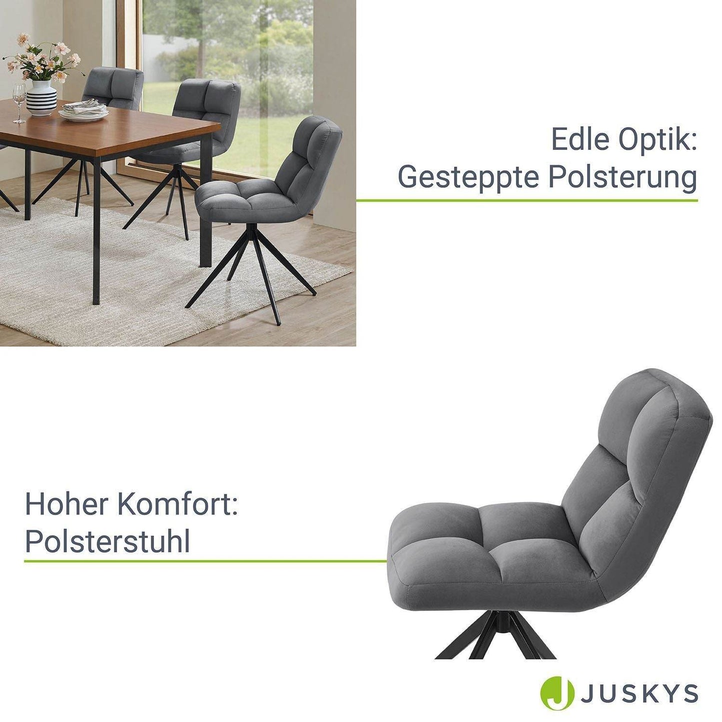 Drehstuhl Dallas 6er Set Samt Dunkelgrau - Palo24