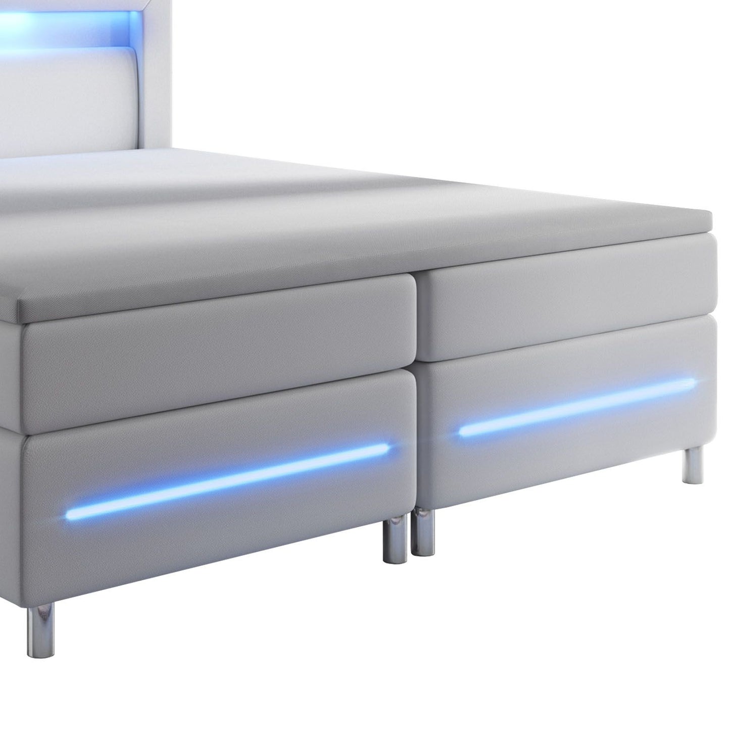 Boxspringbett Norfolk 200 x 200 cm weiss - LED-Streifen und Federkernmatratze