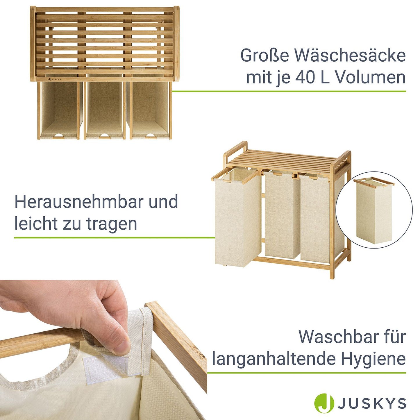 Bambus Wäschekorb Kory 3er - Beige