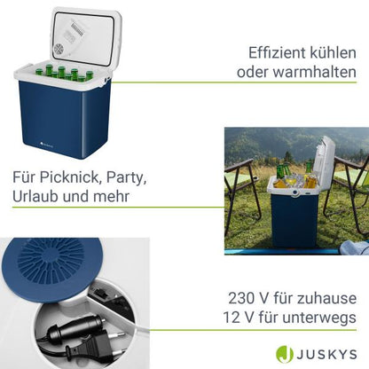 Elektrische Kühlbox Nordpol 32 Liter in Blau mit praktischem 12 V und 230 V Anschluss