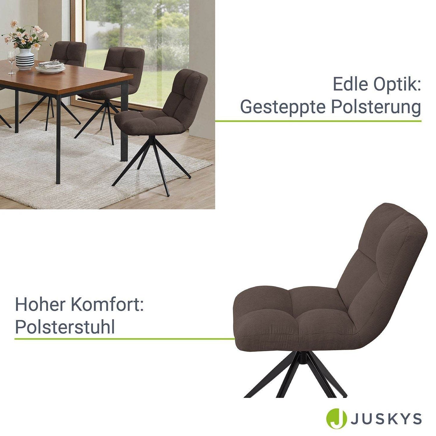 Drehstuhl Dallas Cord 2er Set - Braun - Palo24