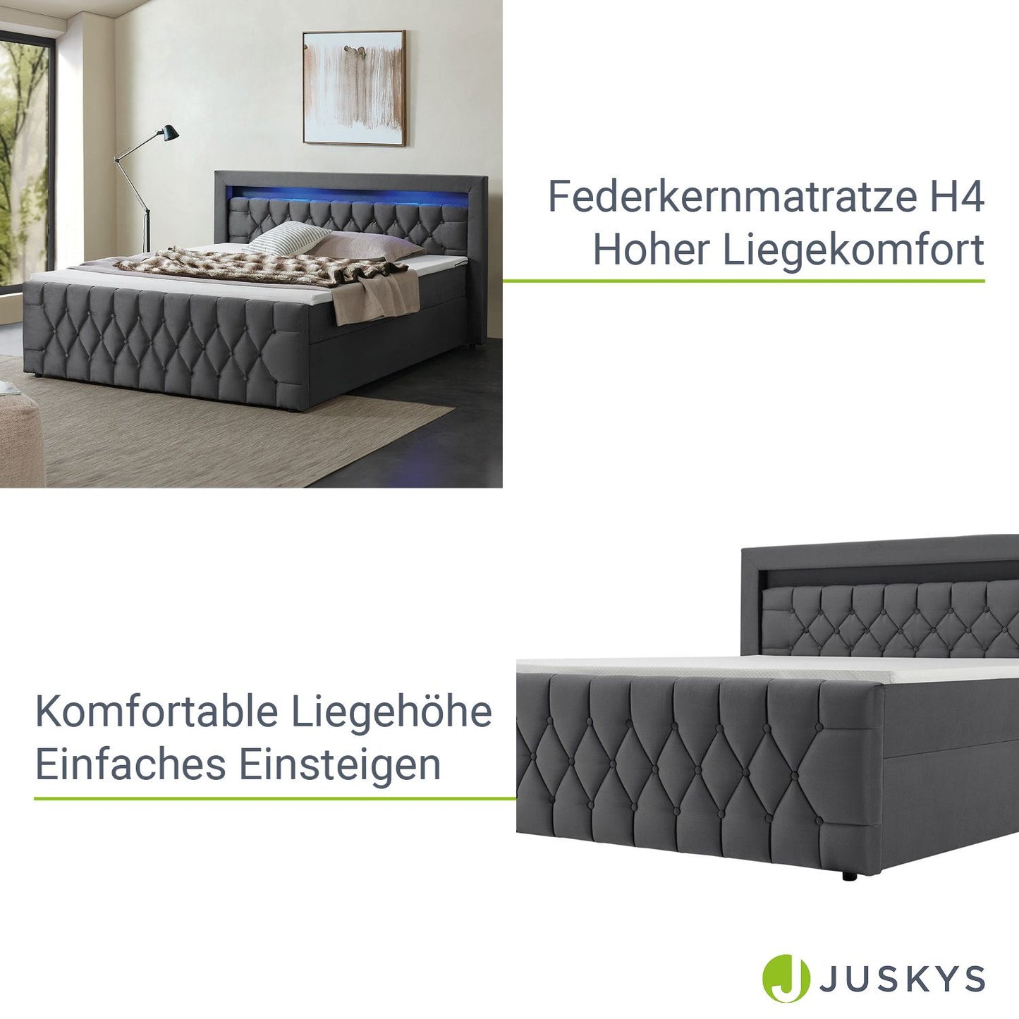 Boxspringbett Leona 140x200 cm - Grau