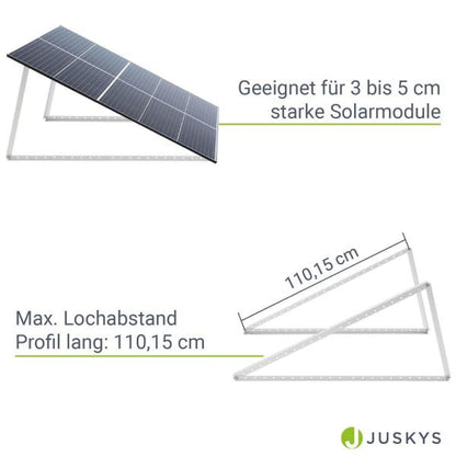 Universelle Halterung für Solarmodule mit flexiblem Neigungswinkel